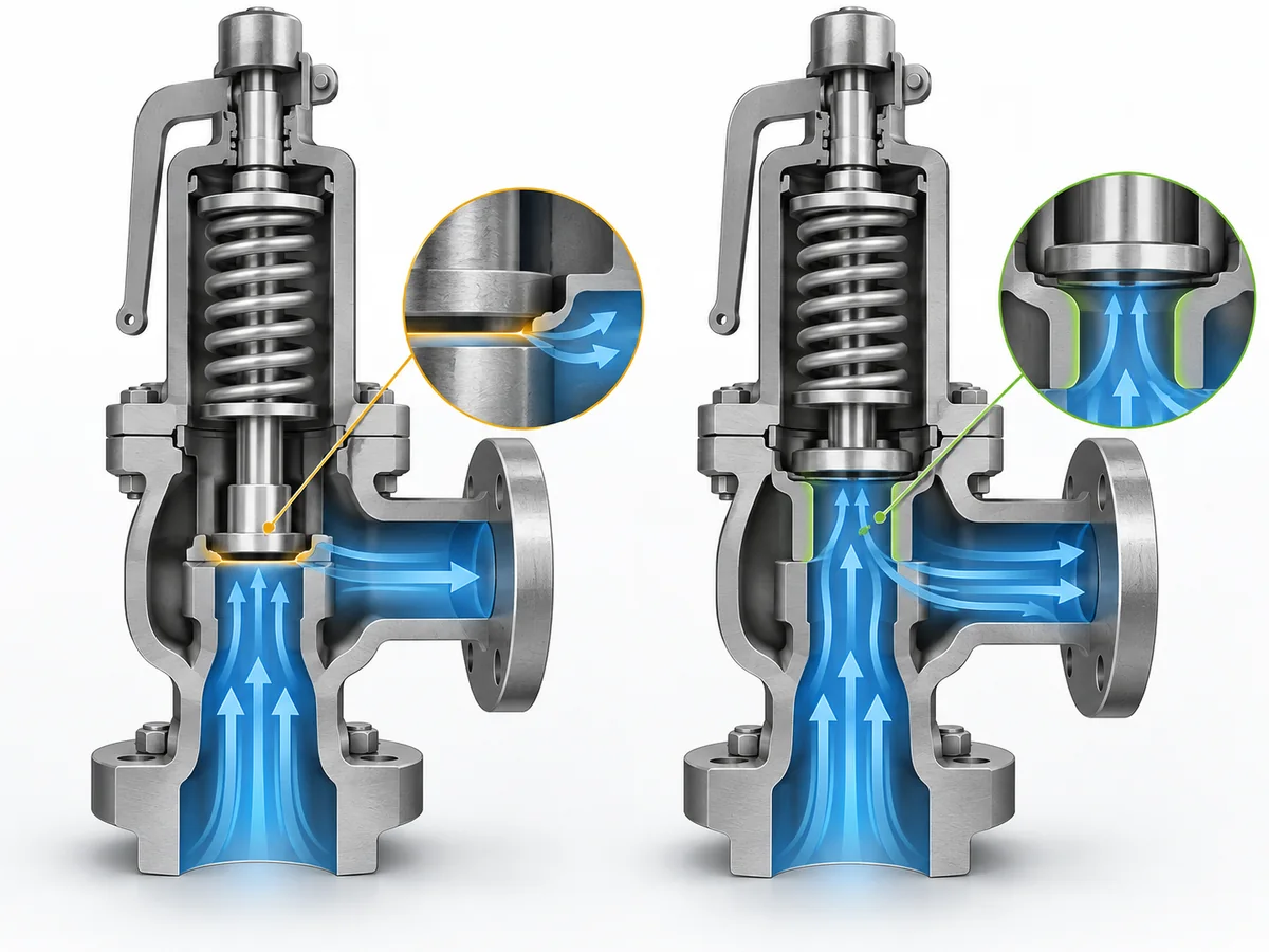 What Is a Full Lift Safety Valve? - IMG-01 Safety valve cross-section showing curtain area increasing with disc lift until another internal flow area becomes controlling.