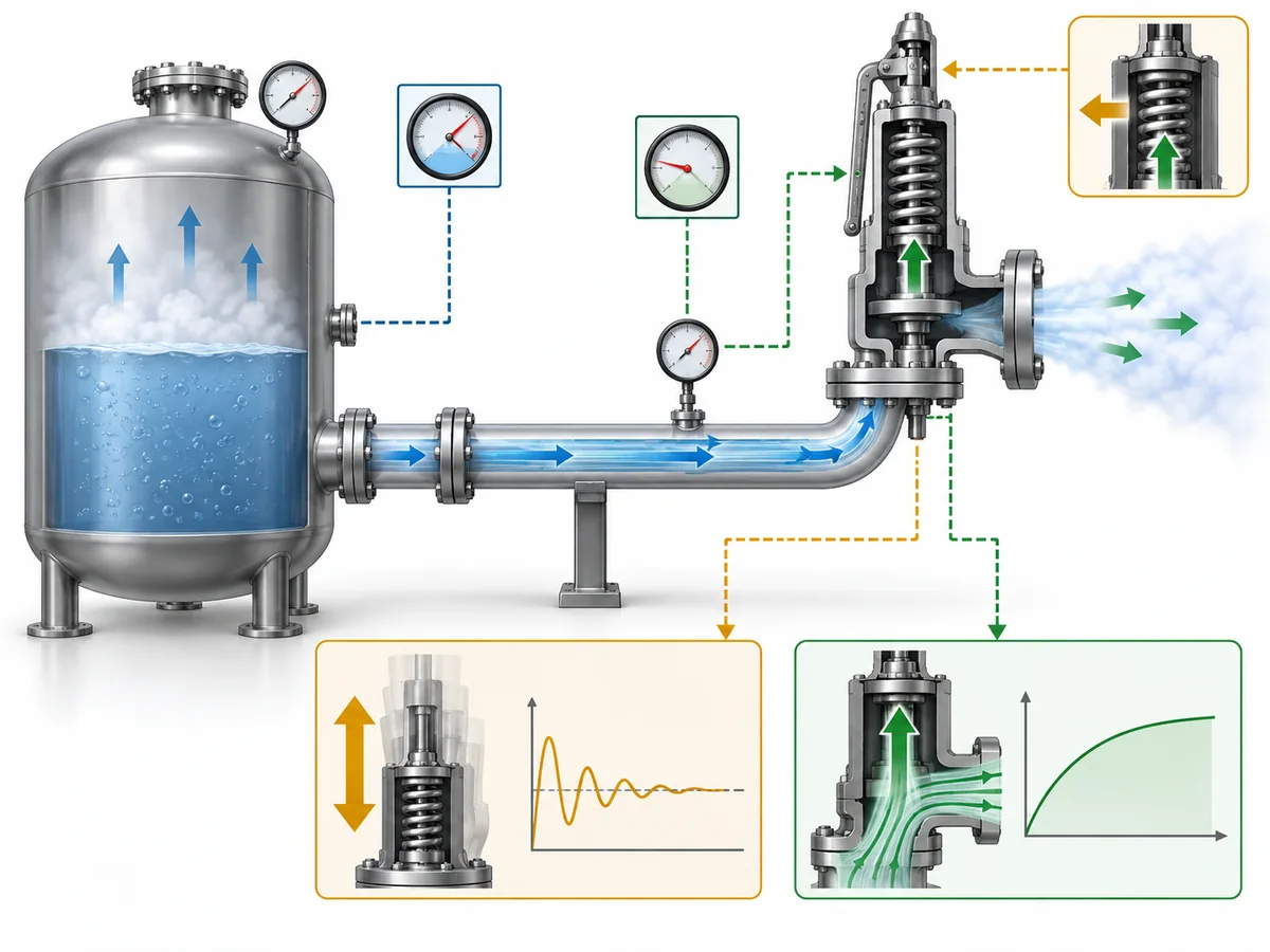 Safety Valve Inlet Pressure Loss: Why 3% Rules Are Not Universal - IMG-01 كيف يغيّر فقدان الضغط عند المدخل الناتج عن التدفق الضغط عند صمام الأمان أثناء تدفق التنفيس.