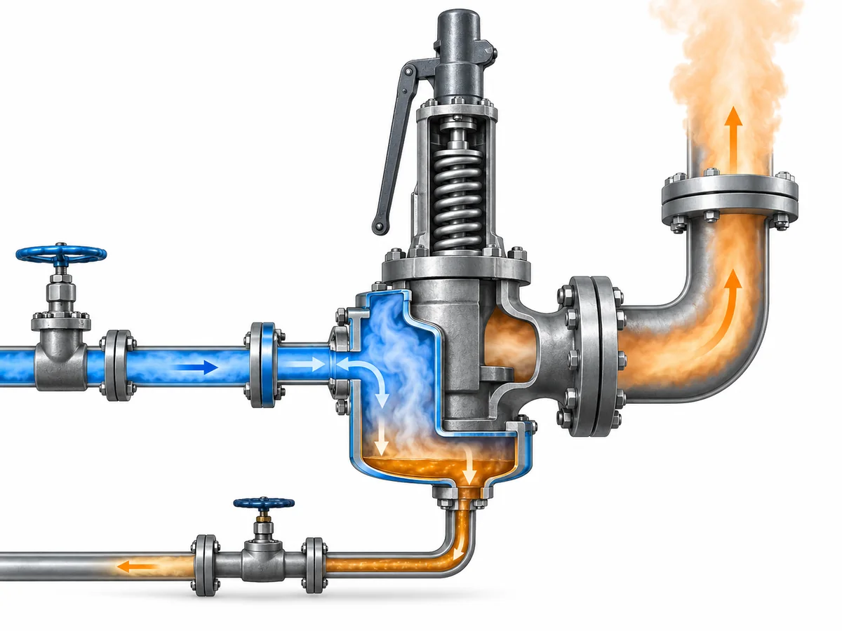 How Heating Medium Conditions Affect Jacketed Safety Valves - Engineering Diagram 2 Conceptual steam-jacket circuit showing steam supply, condensation around a safety valve and condensate return separate from the process path.