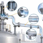 Diagram showing separate icing-risk locations along an LNG safety valve and its discharge path.