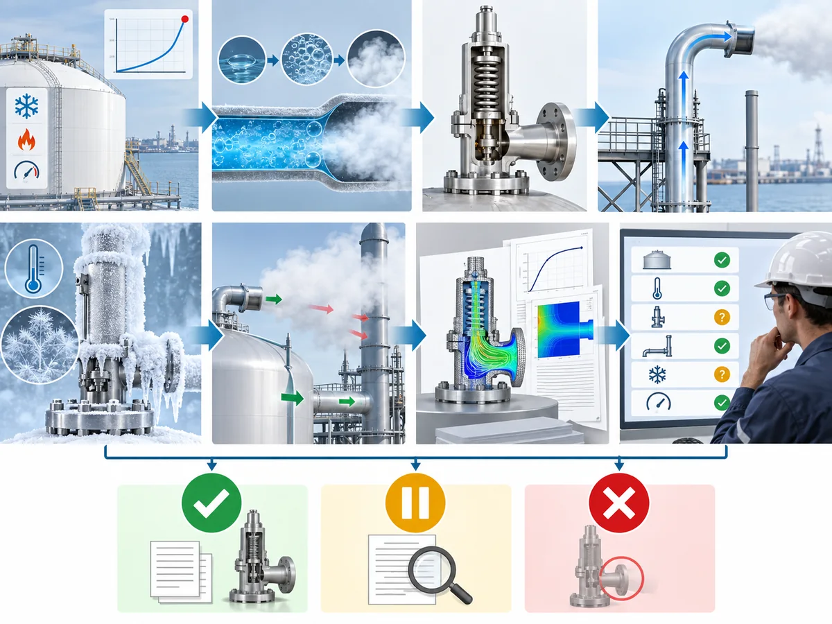 LNG Safety Valve Discharge and Ice-Formation Risks - IMG-02 Engineering review workflow for LNG safety valve discharge icing and outlet-system checks.