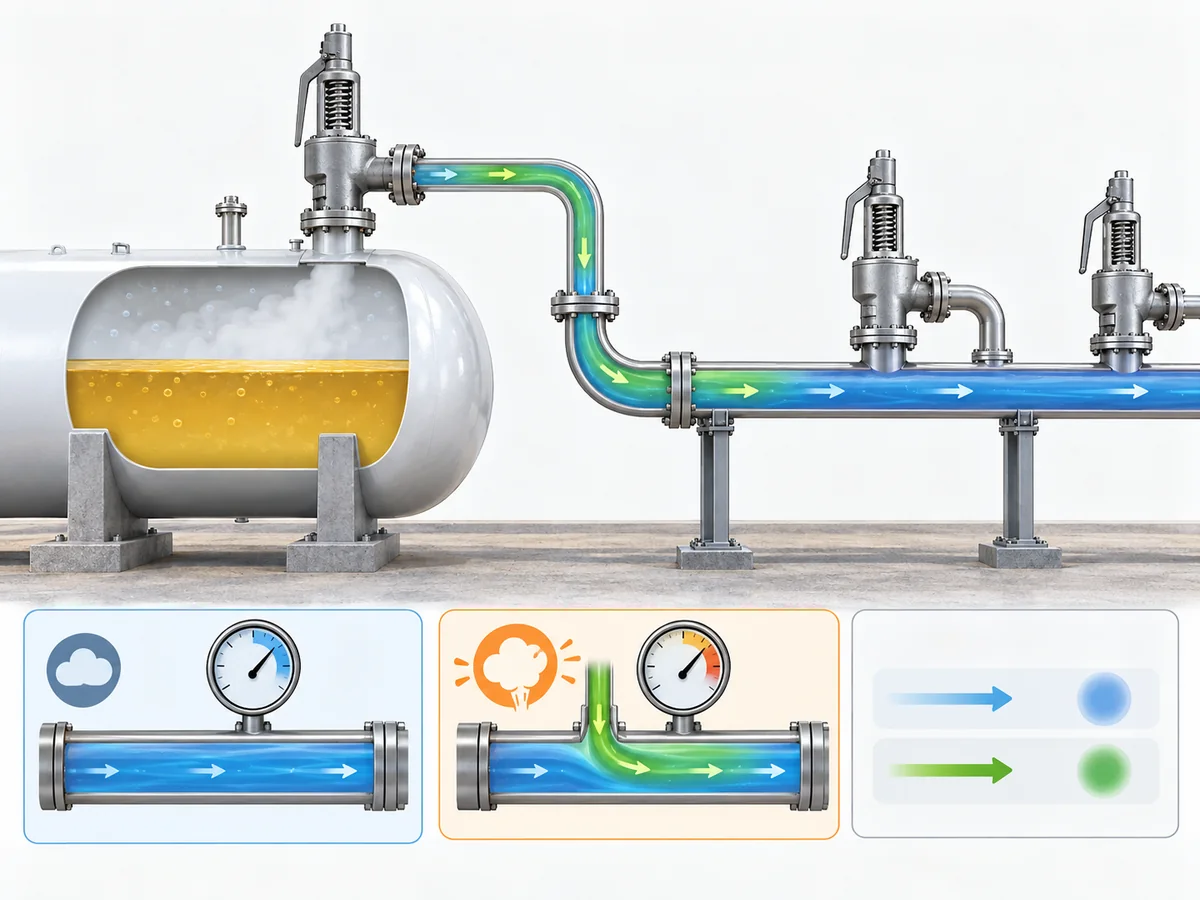 LPG Safety Valve Discharge Piping: Flare, Vent and Back Pressure - IMG-01 Diagram distinguishing superimposed and built-up back pressure in an LPG safety valve discharge system.