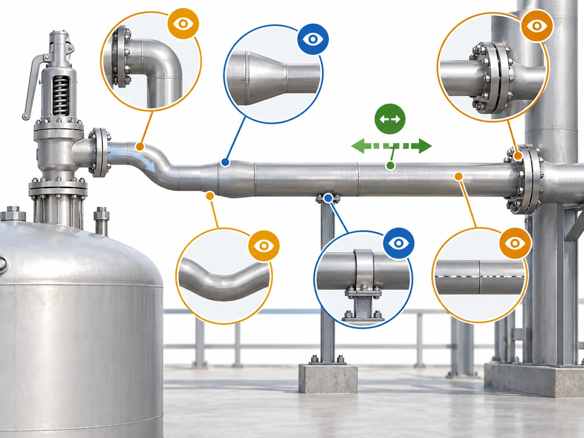 LPG Safety Valve Discharge Piping: Flare, Vent and Back Pressure - IMG-03 Safety valve outlet piping diagram showing hydraulic, drainage and mechanical review points.