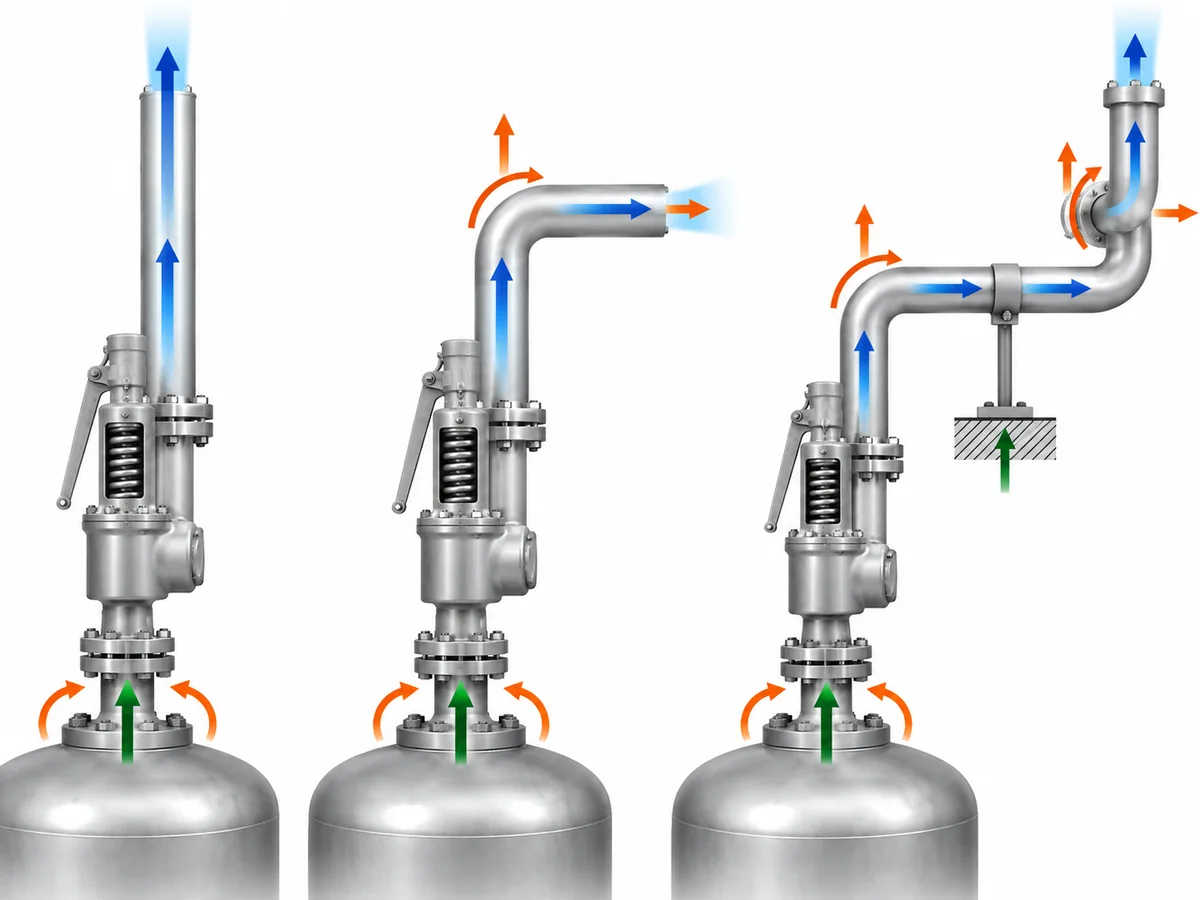 Safety Valve Outlet Piping Reaction Force and Support - IMG-02 Trajeto conceitual de carga da saída de uma válvula de segurança através de um cotovelo e de uma restrição da tubulação.