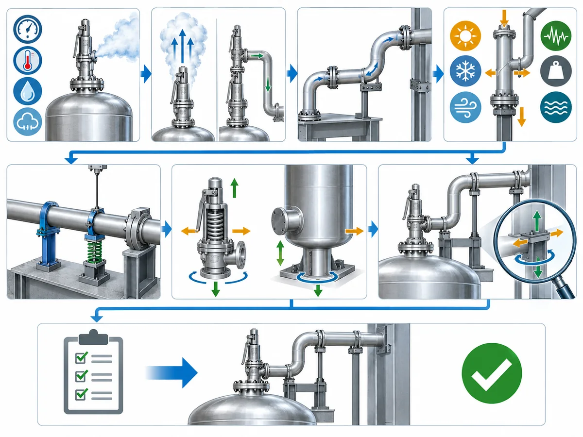 Safety Valve Outlet Piping Reaction Force and Support - IMG-03 Engineering workflow for verifying safety-valve outlet reaction force and piping support loads.