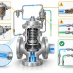 Conceptual pilot-operated safety valve control path showing filter contamination, tubing restriction, leakage and incorrect reconnection risks.