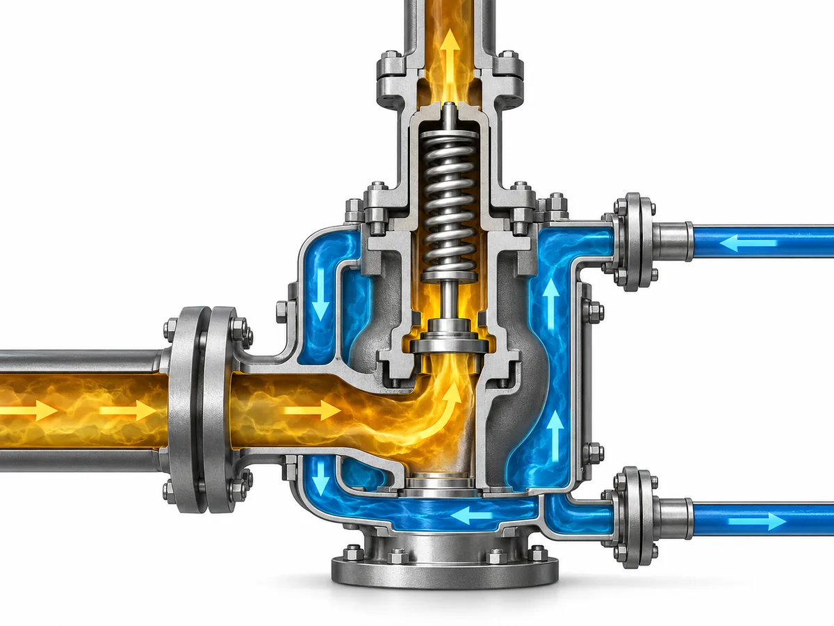 Jacketed Safety Valves for Sulfur Service - Engineering Diagram 1 Jacketed safety valves for sulfur service separate the process relief path from the independent heating-medium circuit.