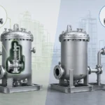 Conceptual comparison of a built-in safety valve integrated into packaged equipment and a separately installed standalone safety valve.