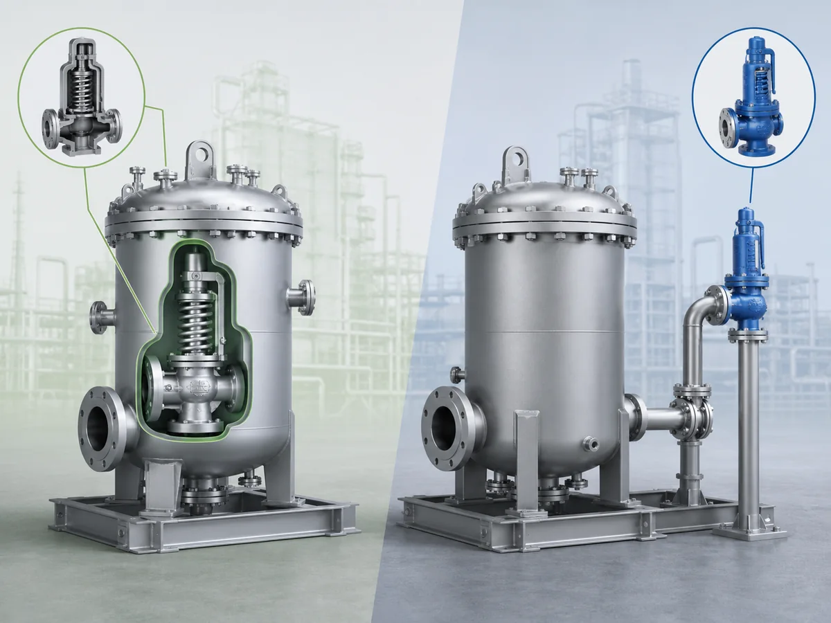 What Is a Built-In Safety Valve? - IMG-01 Conceptual comparison of a built-in safety valve integrated into packaged equipment and a separately installed standalone safety valve.