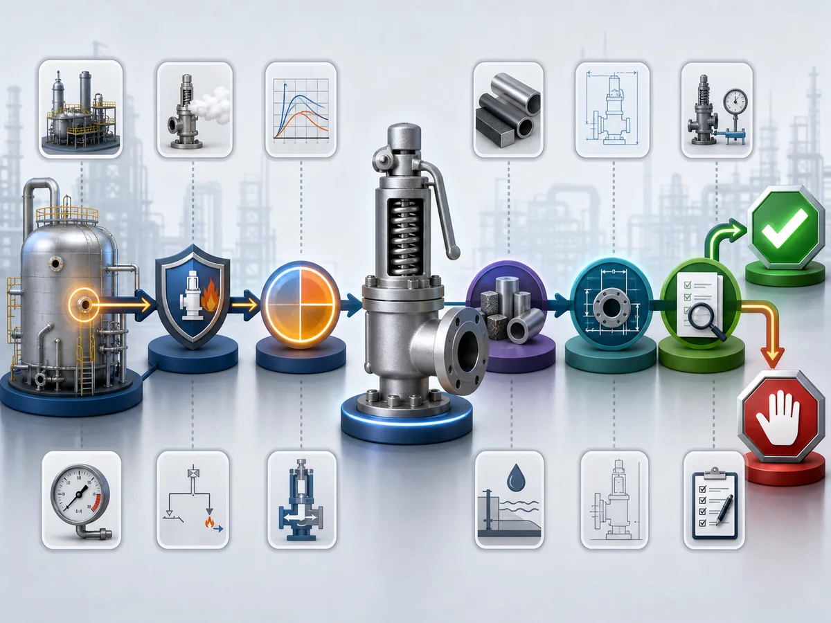 What Is a Built-In Safety Valve? - IMG-03 Built-in safety-valve selection workflow linking equipment duty, capacity, materials, envelope and manufacturer evidence.