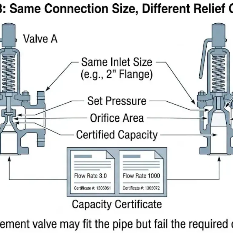 Same connection size does not mean same pressure relief valve capacity