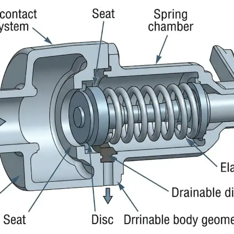 Sanitary safety valve cutaway for CIP and SIP systems showing product contact surfaces clamp connection seat elastomer seal and drainable body geometry