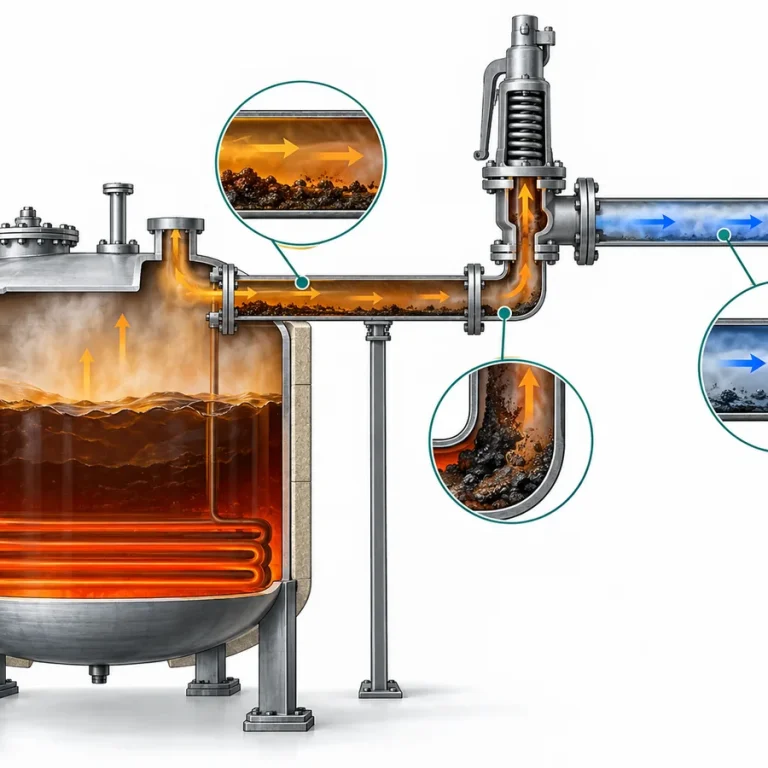 Sicherheitsventile für Bitumen erfordern eine Überprüfung des Wärmepfads vom geschützten Gerät über die Zulaufleitung, das Ventil und die Abblaseleitung.