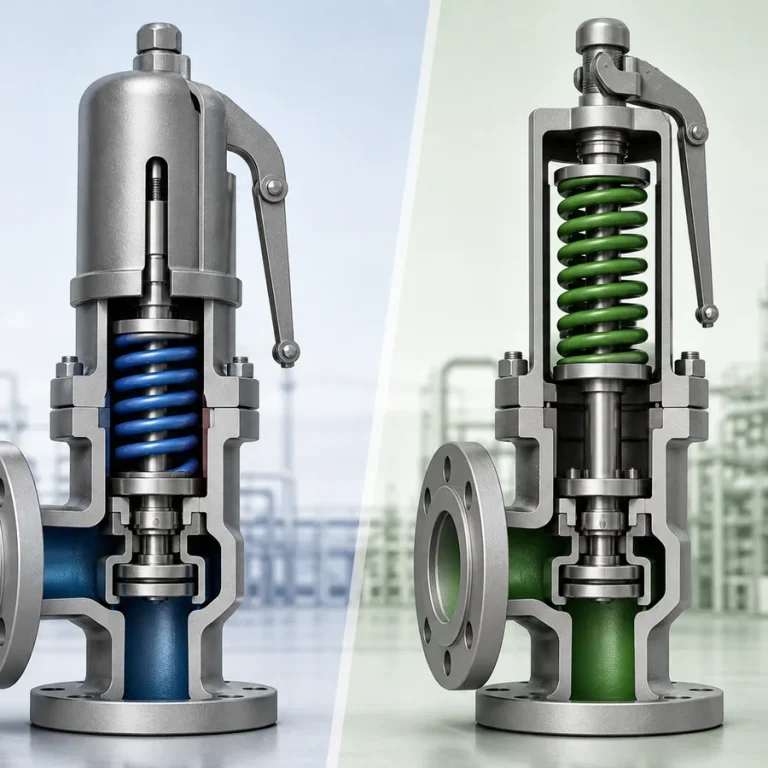 Conceptual comparison of closed-bonnet and open-bonnet safety-valve spring-chamber arrangements.
