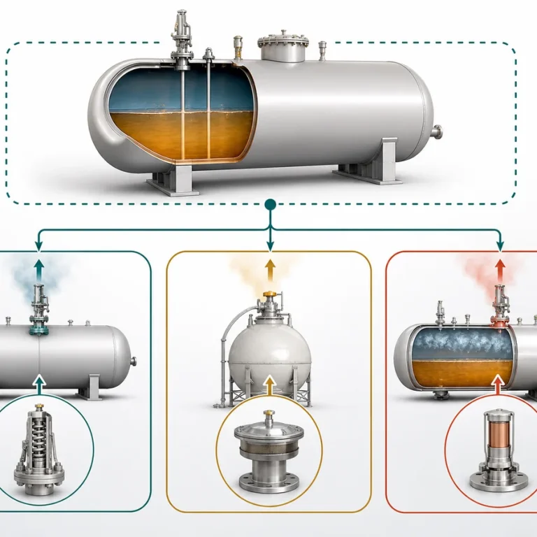 Decision diagram separating pressurized LPG vessel safety relief from other LPG storage protection duties.