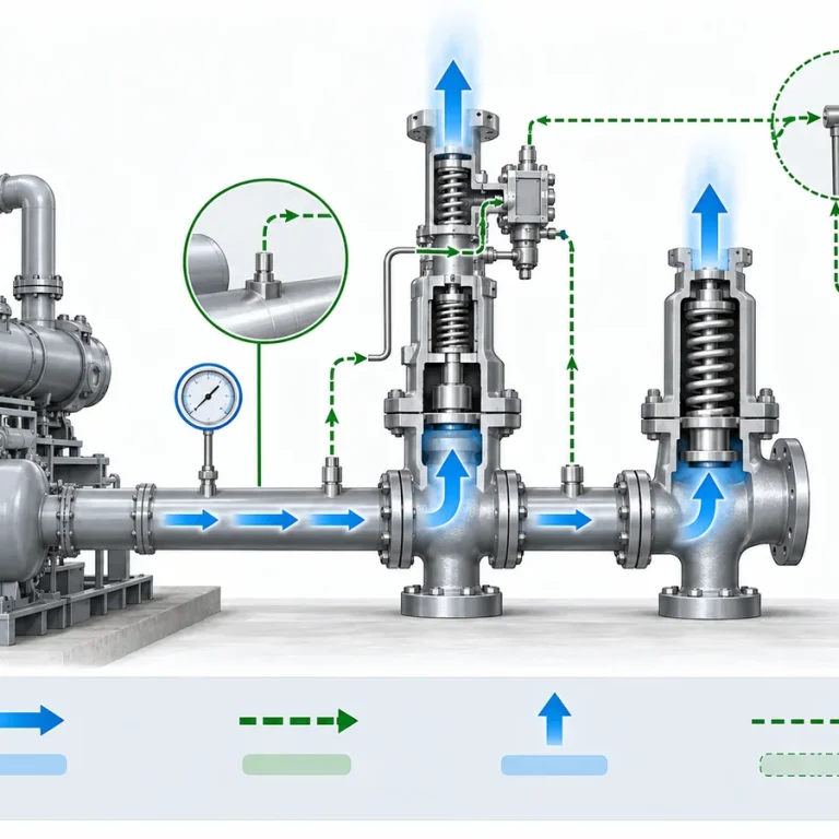 Local and remote pressure sensing paths for a pilot-operated pressure relief valve.