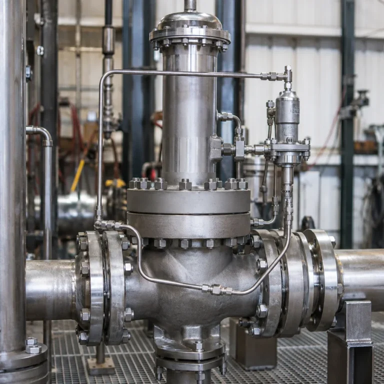 Pilot-operated safety valve in dirty, waxy or polymerizing service with restricted pilot passages.