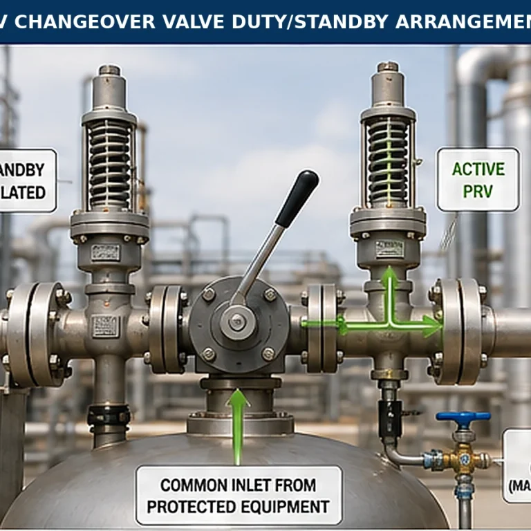 Duty and standby pressure relief valve changeover arrangement