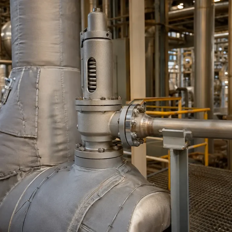 High-temperature safety valve installed on an insulated process vessel